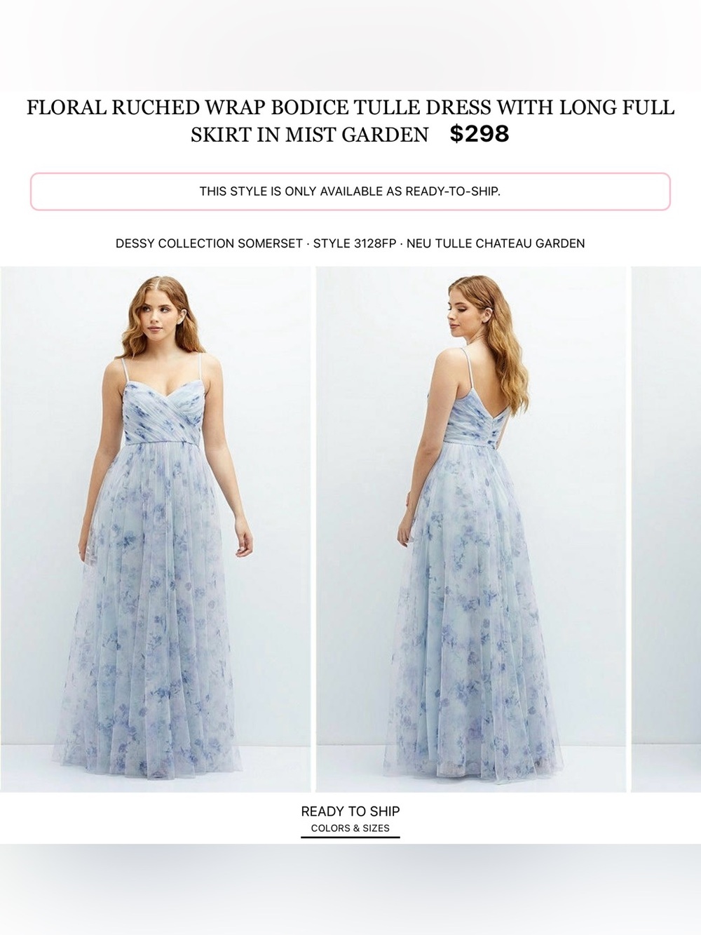 Dessy Collection Mist Garden Blue Floral Tulle Maxi
